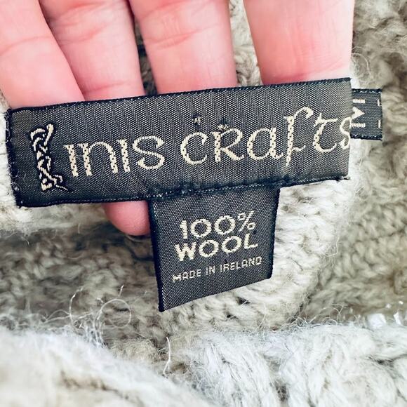 Inis Crafts Sweater Womens M Tan Wool Turtleneck Cable Knit Ireland Fisherman - Picture 5 of 7